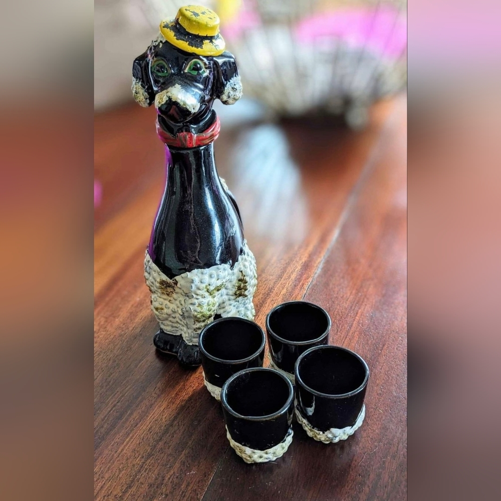 Rare Vintage Poodle Sake Set 1960s MCM